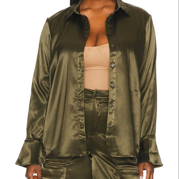 Remi x Resolve Women's Serena Button Up Blouse Size XS Dark Green - Picture 2 of 12